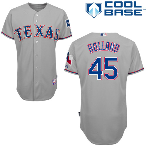 Derek Holland #45 MLB Jersey-Texas Rangers Men's Authentic Road Gray Cool Base Baseball Jersey